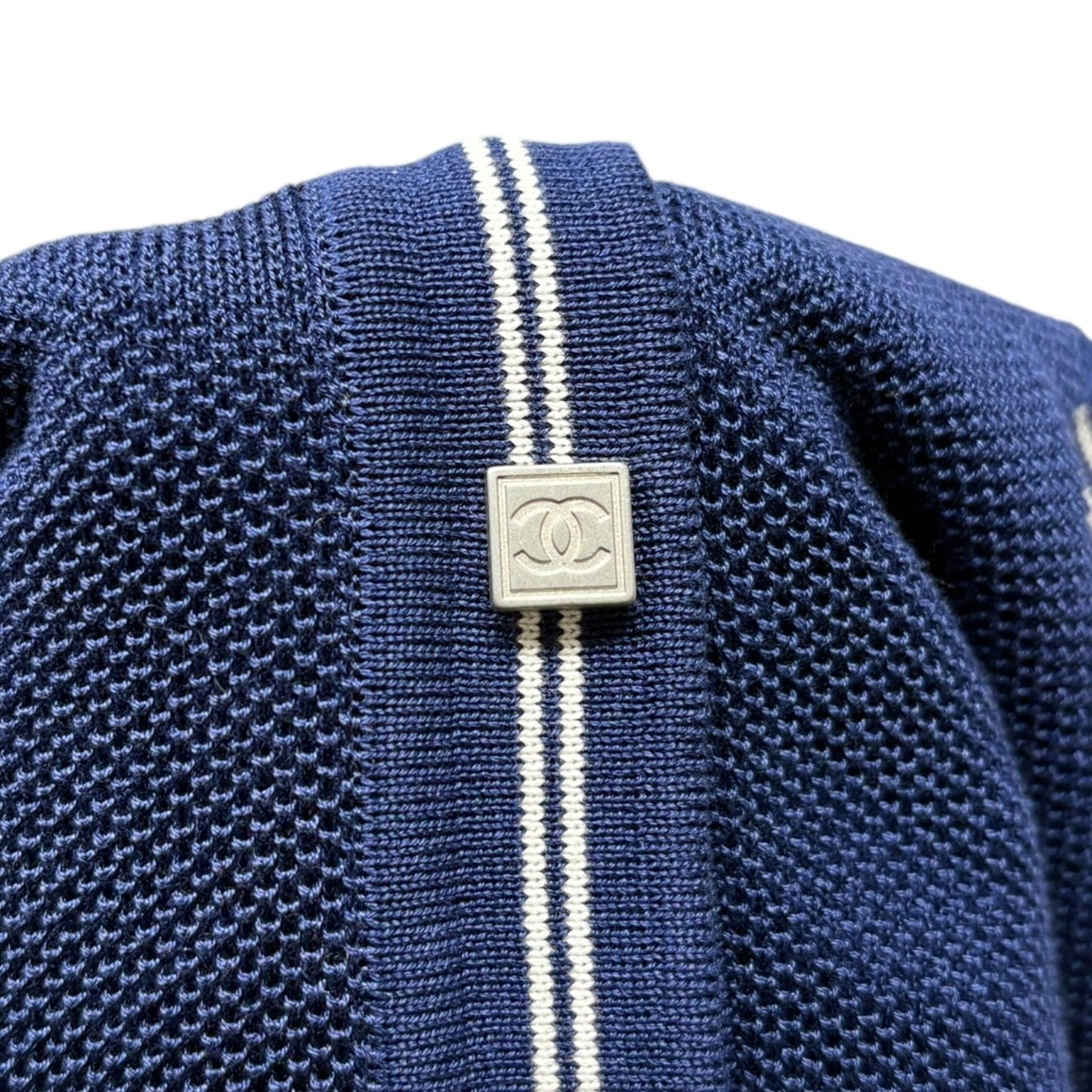 CHANEL Sport Vintage 06P CC Tennis Cardigan Knit Top #34 Blue Cotton Snap Button