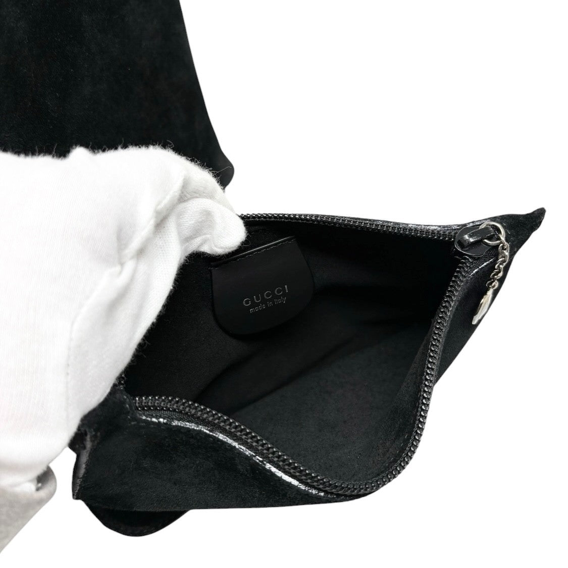 Gucci Vintage Logo Pouch Set Hobo Shoulder Bag Black Silver Suede 902828