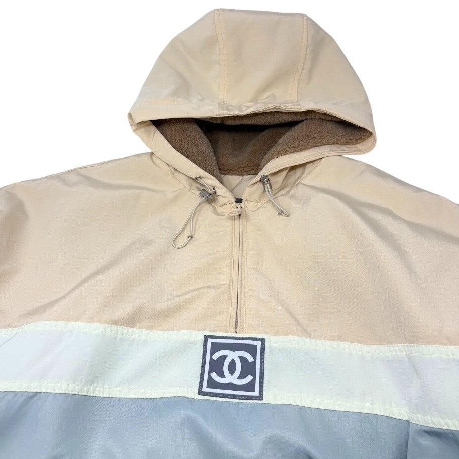 CHANEL Sport Vintage 01A Logo CC Mark Ski wear Jacket #36 Beige Blue Polyester