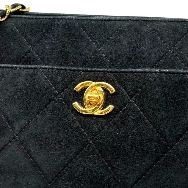 CHANEL Vintage CC Logo Quilted Chain Shoulder Bag Black Gold Suede 901890