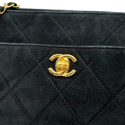 CHANEL Vintage CC Logo Quilted Chain Shoulder Bag Black Gold Suede 901890