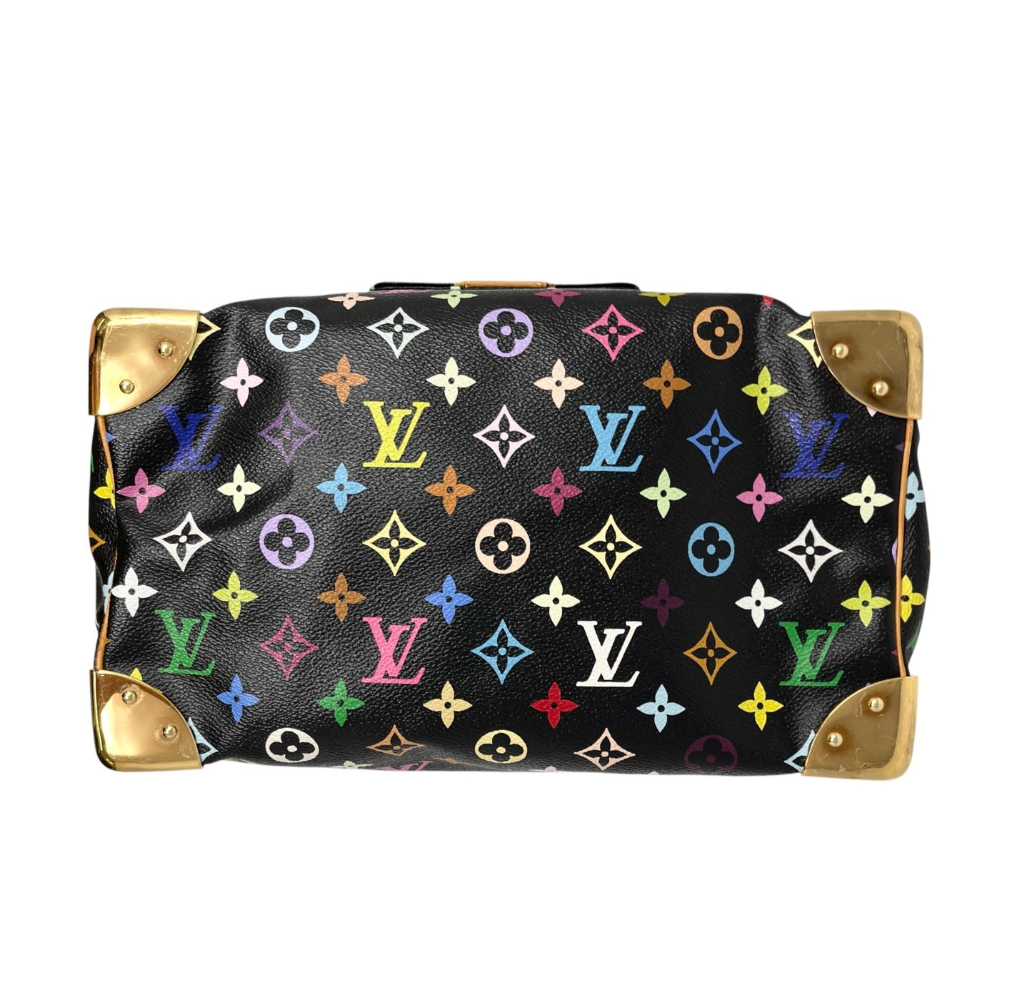 LOUIS VUITTON Vintage Monogram Multicolor Speedy 30 Handbag Black Camel Leather