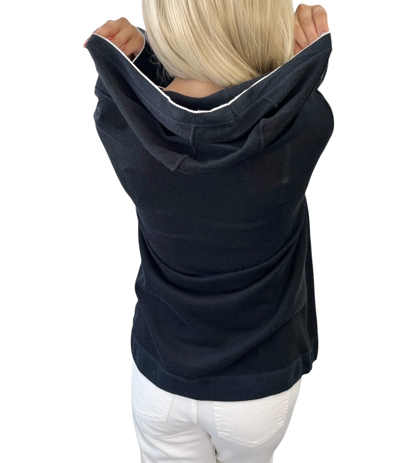 CHANEL Sport Vintage 09P CC Logo Knit Top #42 Hoodie Dark Blue Silver Rayon