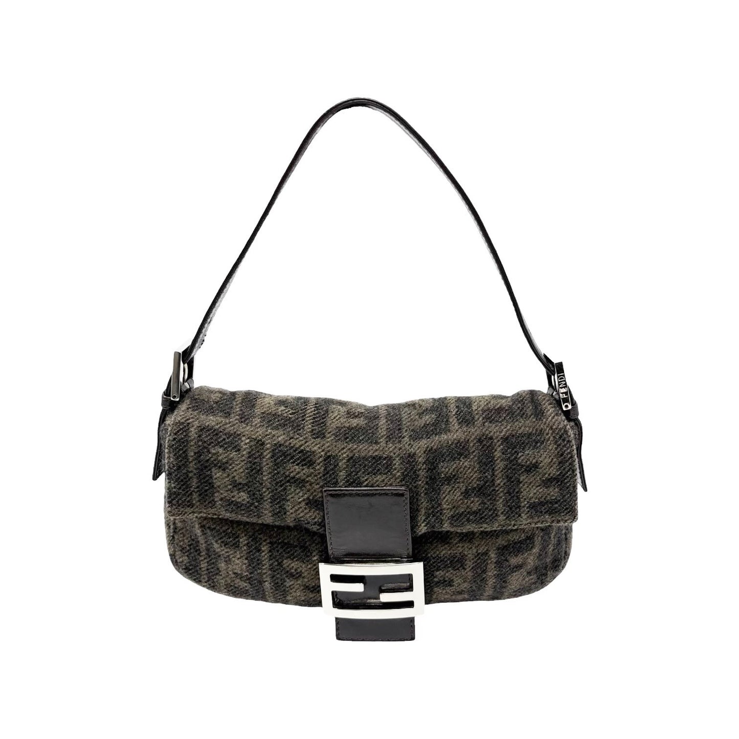 FENDI Vintage FF Logo Knit Wool Mamma Baguette Shoulder Bag Brown 902241