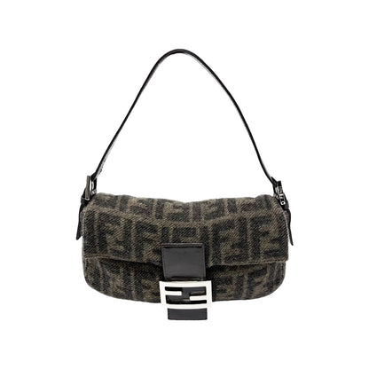FENDI Vintage FF Logo Knit Cashmere Mamma Baguette Shoulder Bag Brown 902241