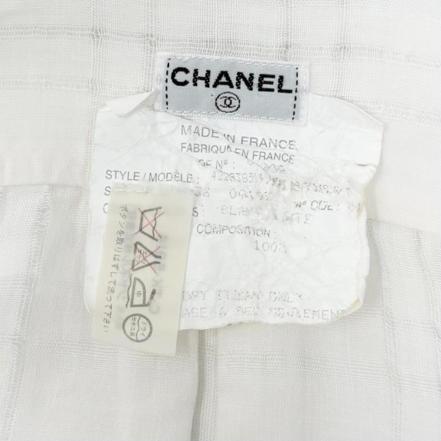 CHANEL Vintage CC Logo Checked Button Up Shirt #38 White Cotton Pocket 902289
