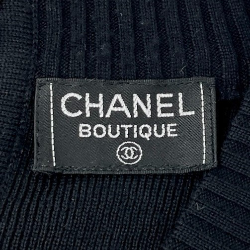 CHANEL Vintage CC Mark Logo Knit Jumpsuit Rompers Sleeveless Button Black Wool