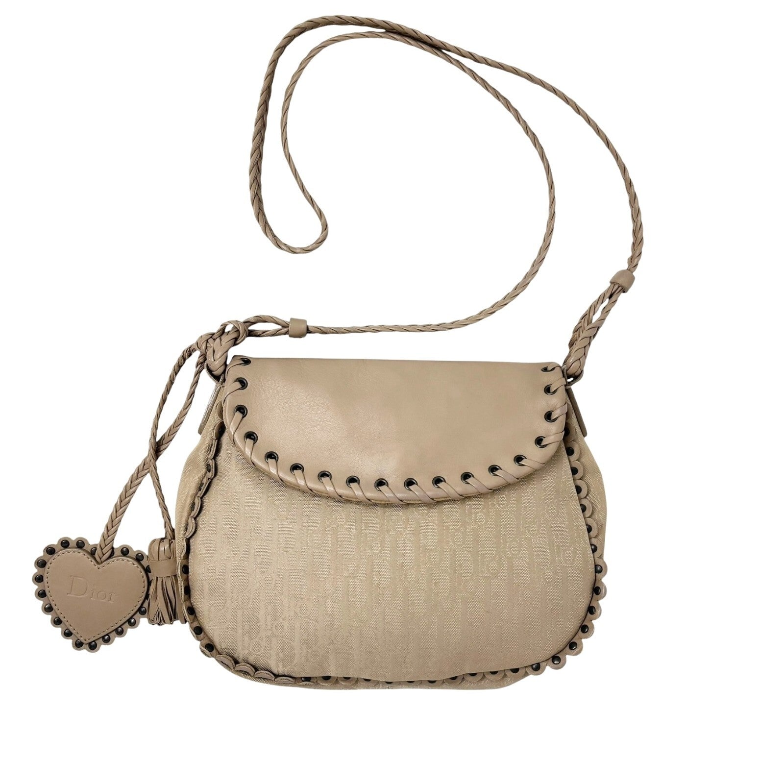 Christian Dior Vintage 2007 Trotter Monogram Crossbody Bag Charm Cream Leather