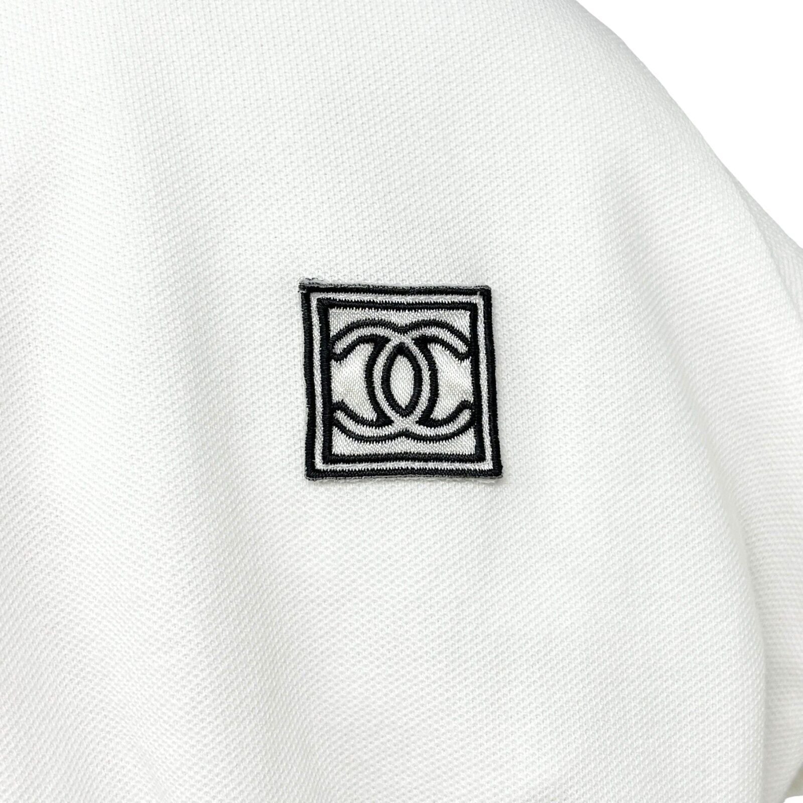 CHANEL Sport Vintage 04S CC Logo Polo Tunic #34 Top White Black Cotton Rank AB