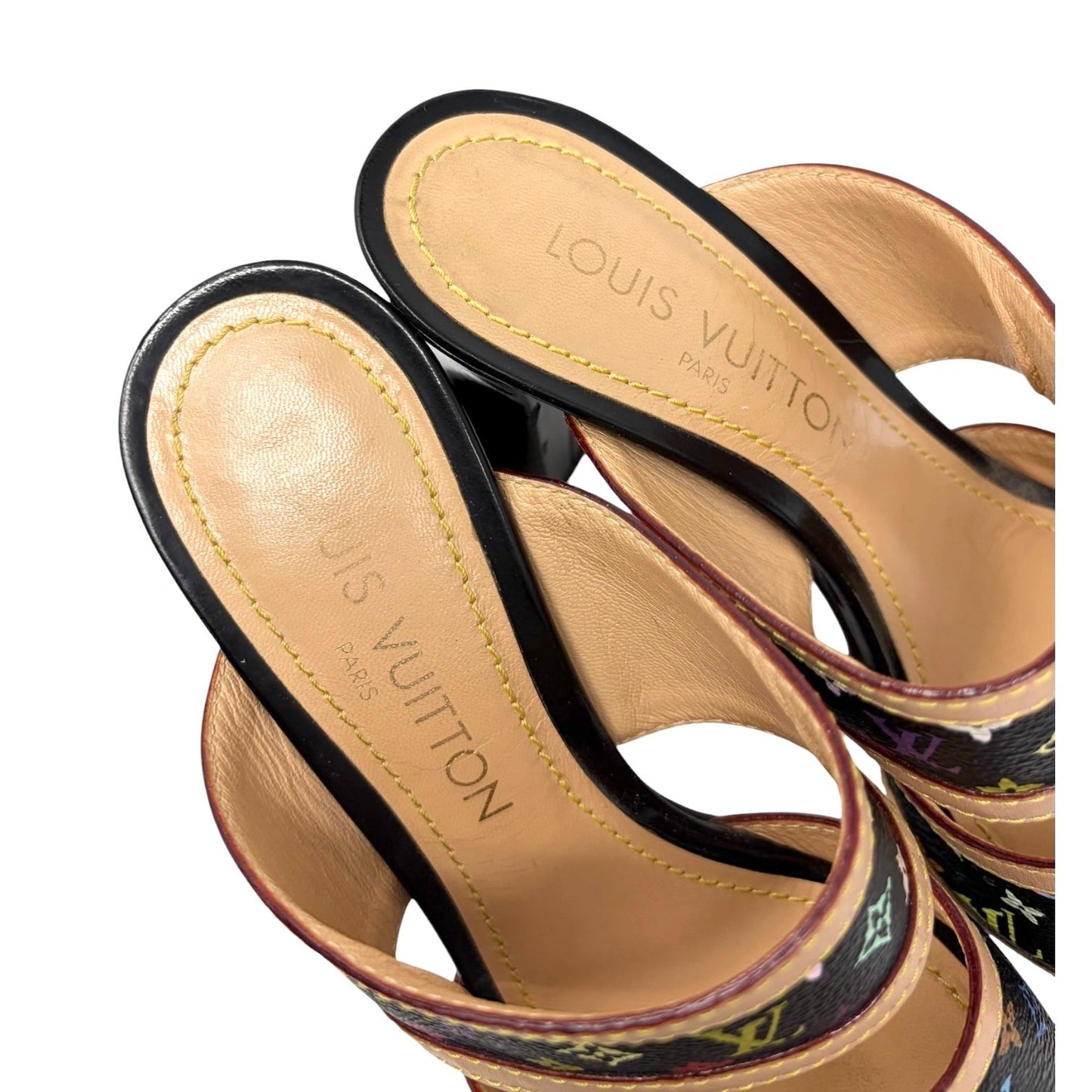LOUIS VUITTON Vintage Monogram Multicolor Flower Sandals #36 Black Beige 901839