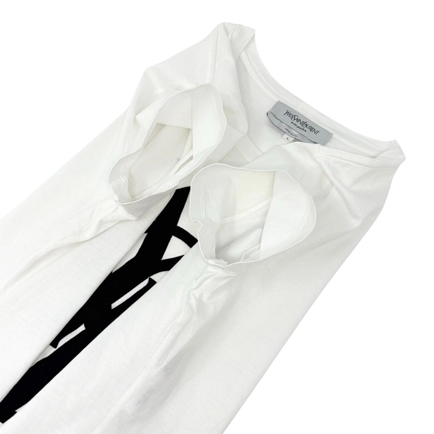 Yves Saint Laurent Vintage Logo Knit Top T-shirt #L White Black Cotton 902087