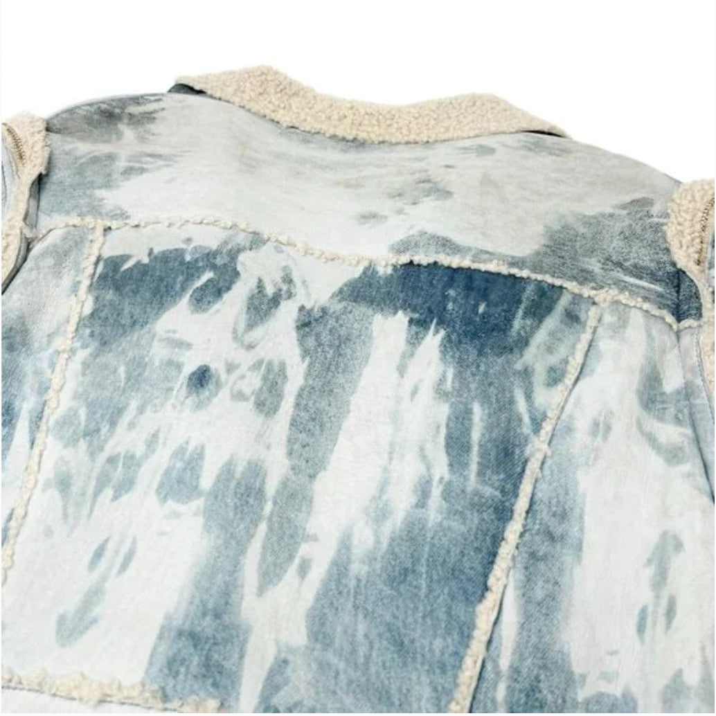 Christian Dior Vintage 2000 Tie-Dye Mouton Long Jacket Coat #40 Light Blue