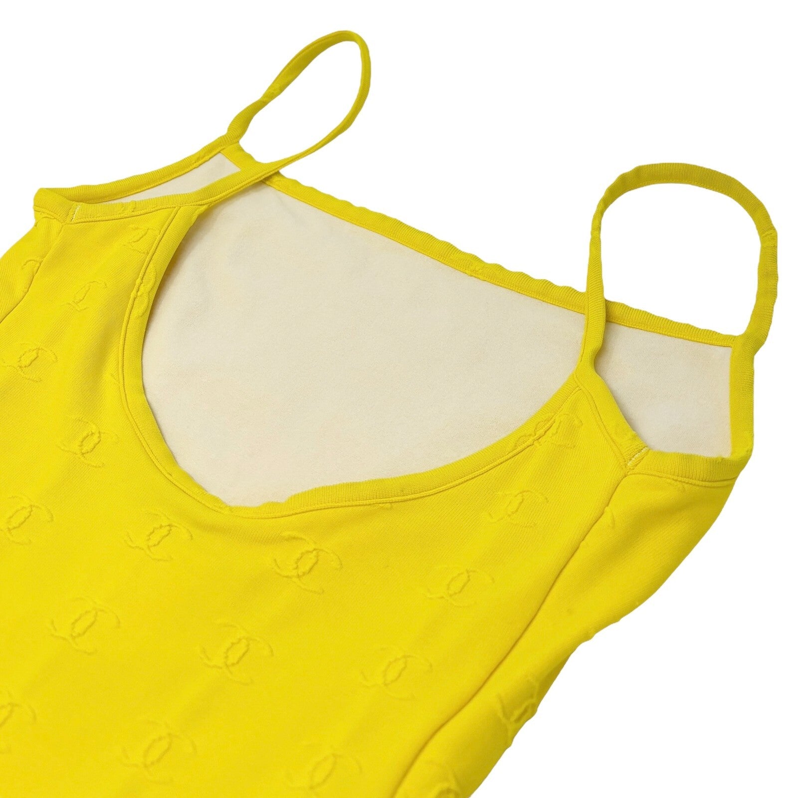 CHANEL Vintage 97P CC Mark Swimsuit Bodysuit #38 One-piece Yellow Nylon Rank AB