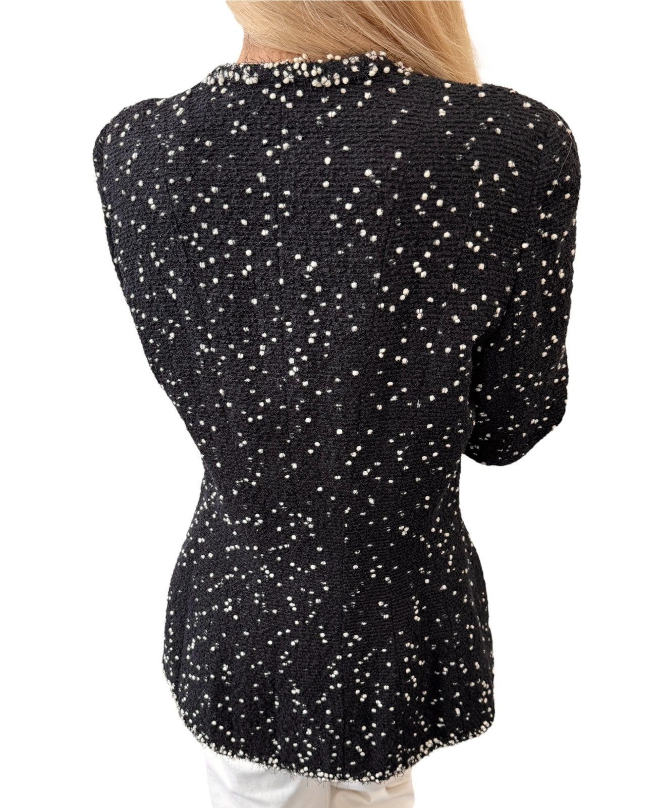 CHANEL Vintage 95A CC Logo Tweed Jacket Blazer #40 Black Wool Long Sleeve