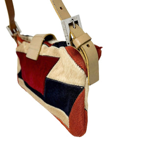 FENDI Vintage FF Logo Crossbody Bag Shoulder Bag Multicolor Calf Hair Rank AB