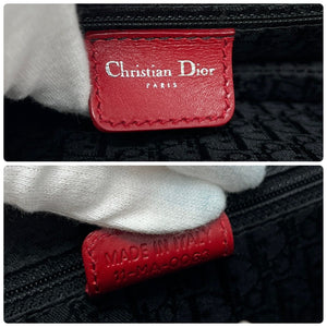 Christian Dior Vintage Logo Bondage Top Handle Bag Red Silver Leather Rank AB