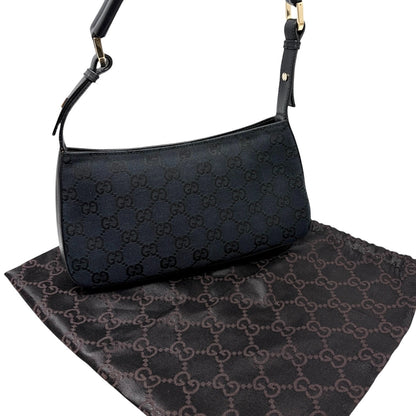 GUCCI Vintage GG Monogram Logo Canvas Pochette Mini Bag Dark Blue Gold Leather