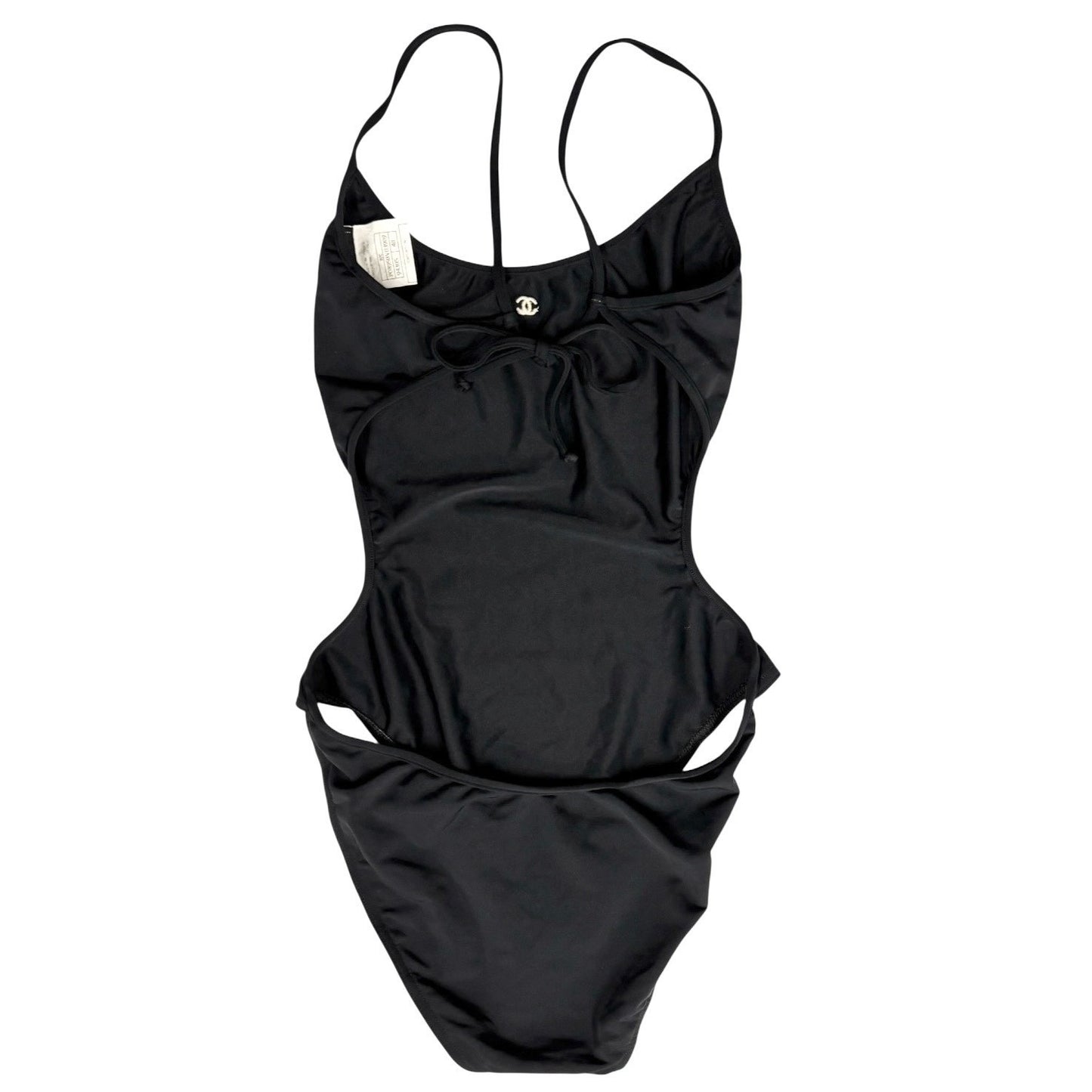 CHANEL Vintage 97C CC Mark Logo Swimsuit Swimwear One-piece Black White Nylon