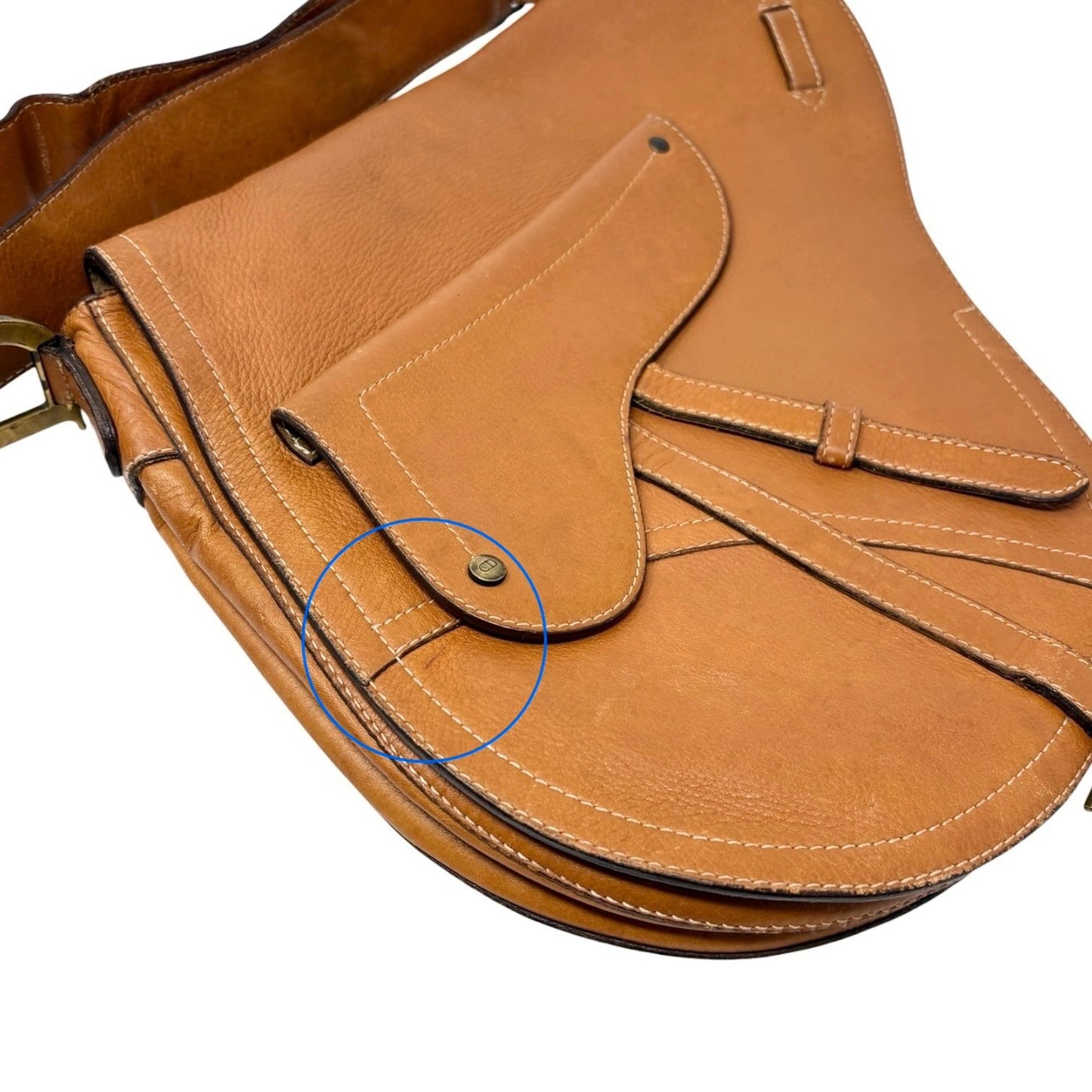 Christian Dior Vintage 2002 Baudrier Saddle Shoulder Bag Camel Leather 901812