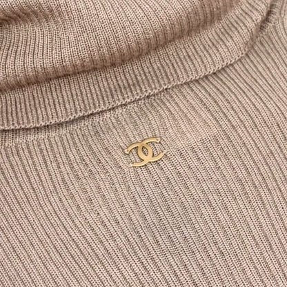 CHANEL Vintage 00A CC Logo Rib Knit Sweater Top #42 Beige Cashmere Silk 902082