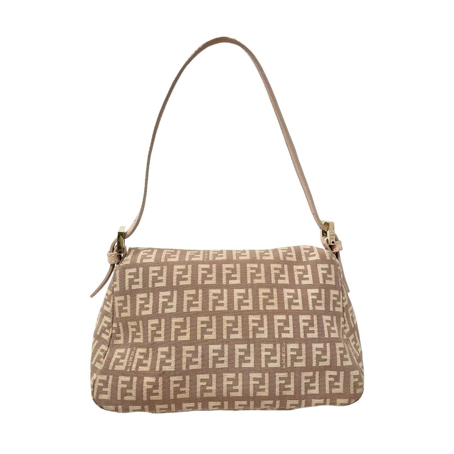 FENDI Vintage Zucchino Mamma Baguette Canvas Shoulder Bag Pink Leather 902589