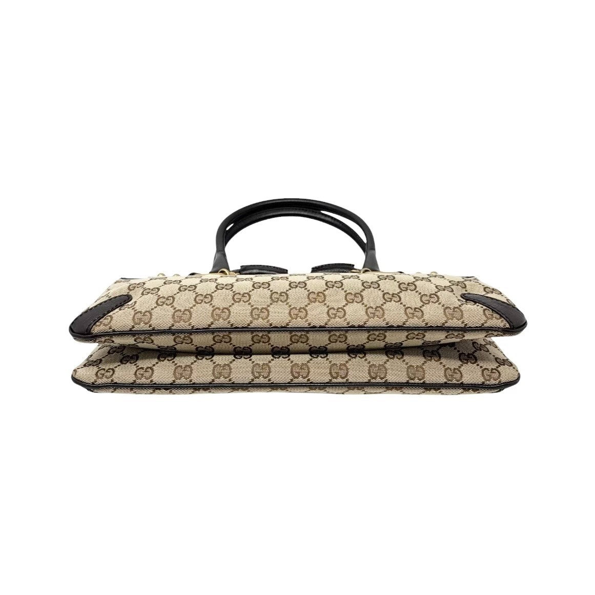 GUCCI Vintage GG Monogram Horsebit Chain Tote Bag Beige Brown Canvas 902254