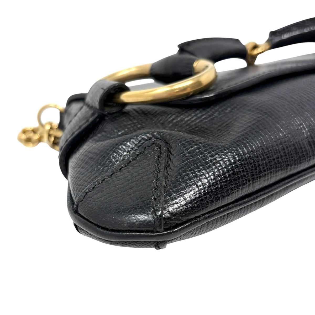 GUCCI Vintage Horsebit Chain Mini Shoulder Bag Leather Black Gold 902408