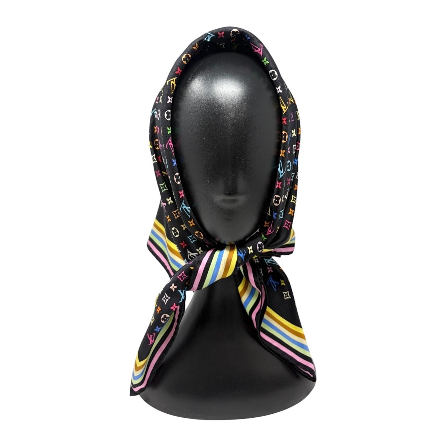 LOUIS VUITTON Vintage LV Monogram Multicolor Scarf Wrap Top Black Silk 902576