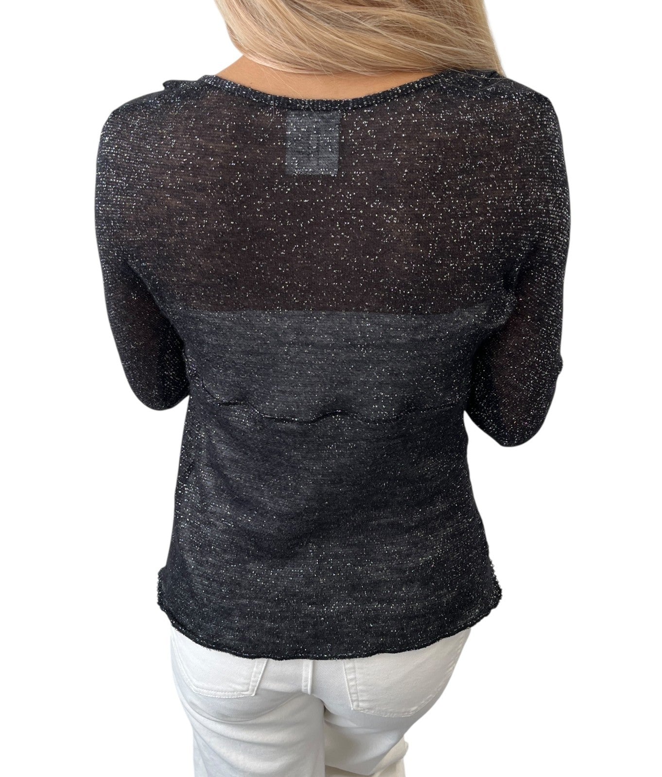 CHANEL Vintage 06A CC Logo Glitter Knit Top Black Wool Cashmere Long Sleeve