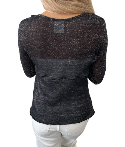 CHANEL Vintage 06A CC Logo Glitter Knit Top Black Wool Cashmere Long Sleeve