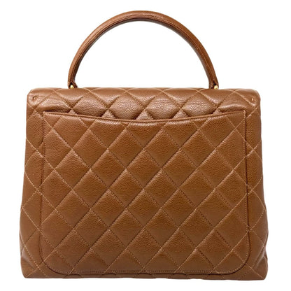 CHANEL Vintage CC Turnlock Quilted Top Handle Bag Brown Gold Leather 902334