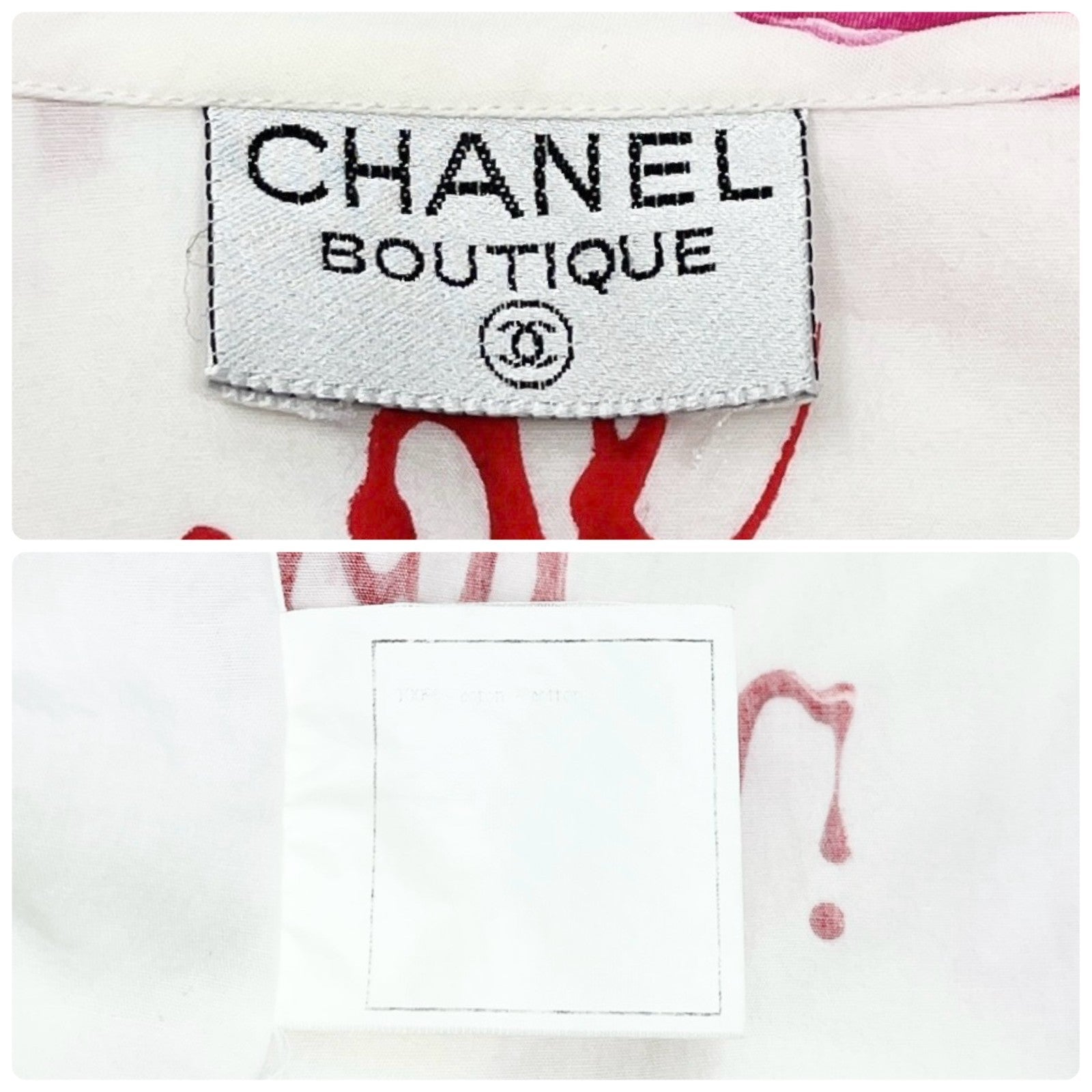CHANEL Vintage 96P Logo Button Up Shirt Rouge Long Sleeve White Pink Cotton