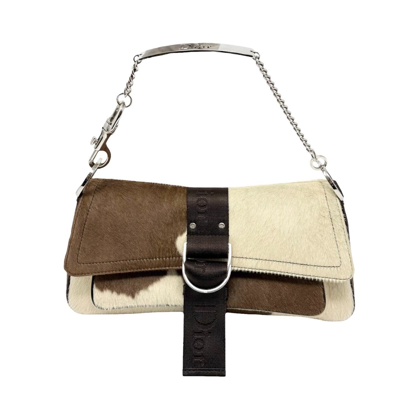 Christian Dior Vintage 2004 Cow Print Pony Hair Shoulder Bag Brown 902540