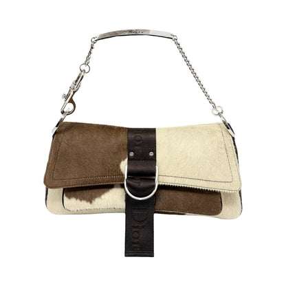 Christian Dior Vintage 2004 Cow Print Pony Hair Shoulder Bag Brown 902540