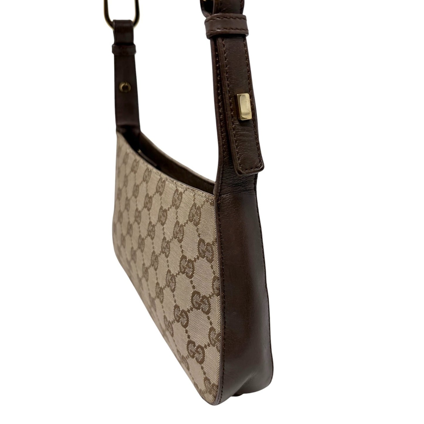 GUCCI Vintage GG Monogram Logo Canvas Shoulder Bag Leather Brown Gold 902399