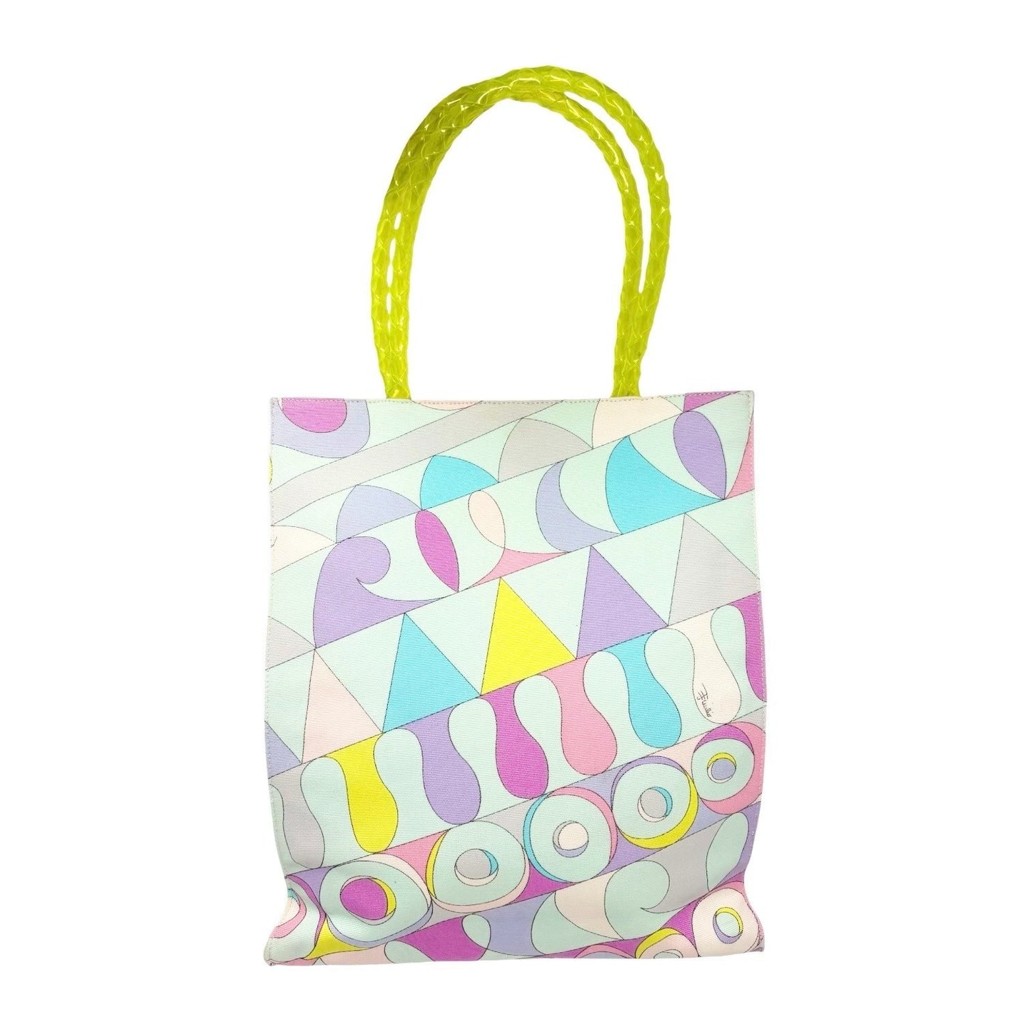 EMILIO PUCCI Vintage Logo Geometric Multicolor Printed Canvas Square Tote Bag
