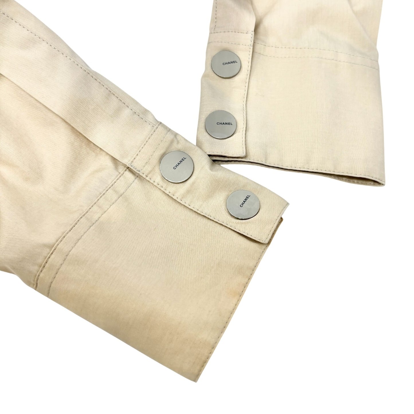 CHANEL Vintage Logo Button Shirt Blouse Long Sleeve Top Cream Cotton Quilting