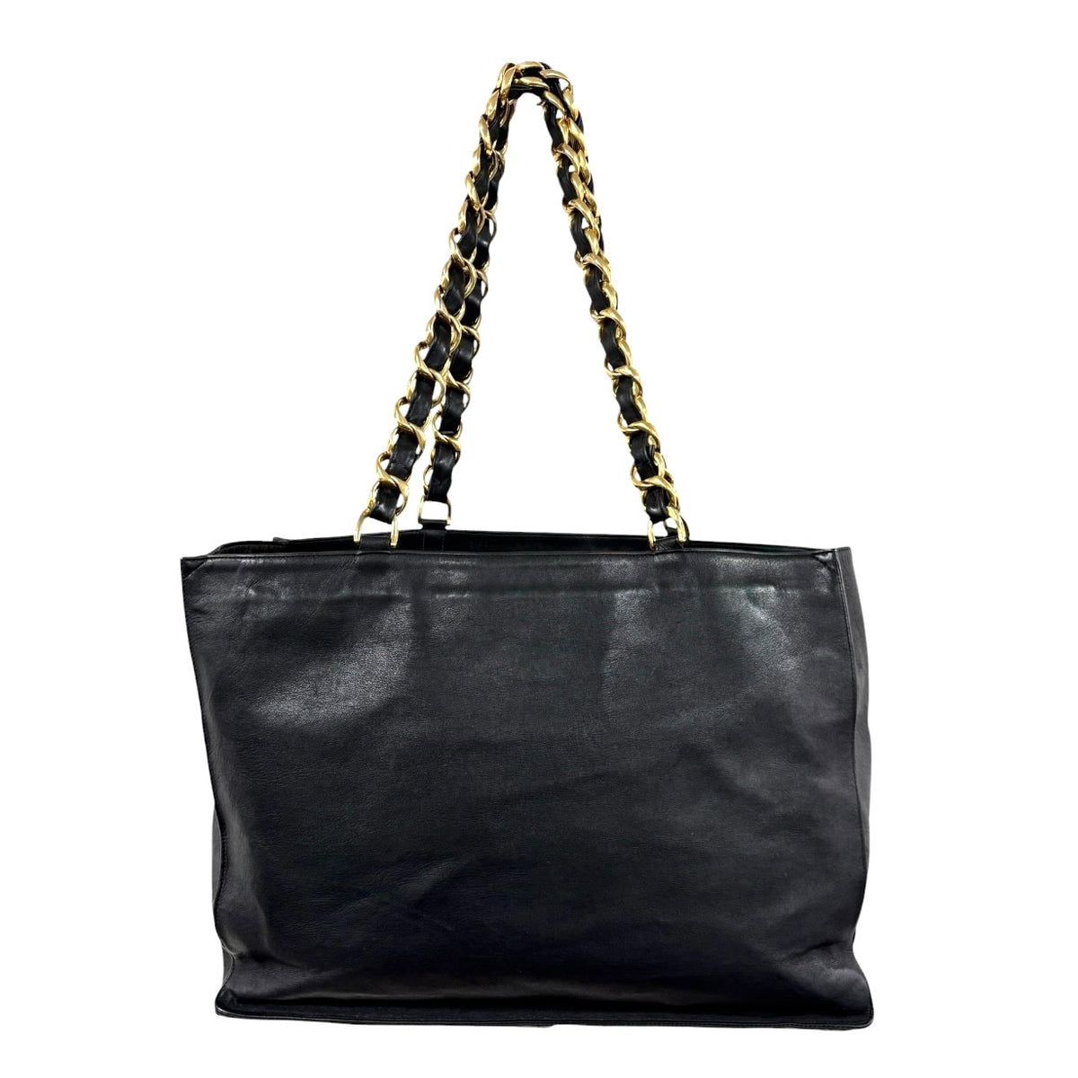 CHANEL Vintage Big CC Logo Chain Tote Shoulder Bag Black Gold Leather 902803