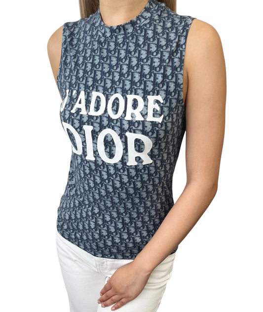 Christian Dior Vintage J'ADORE Logo Trotter Tank Top #38 Dark Blue White 902490