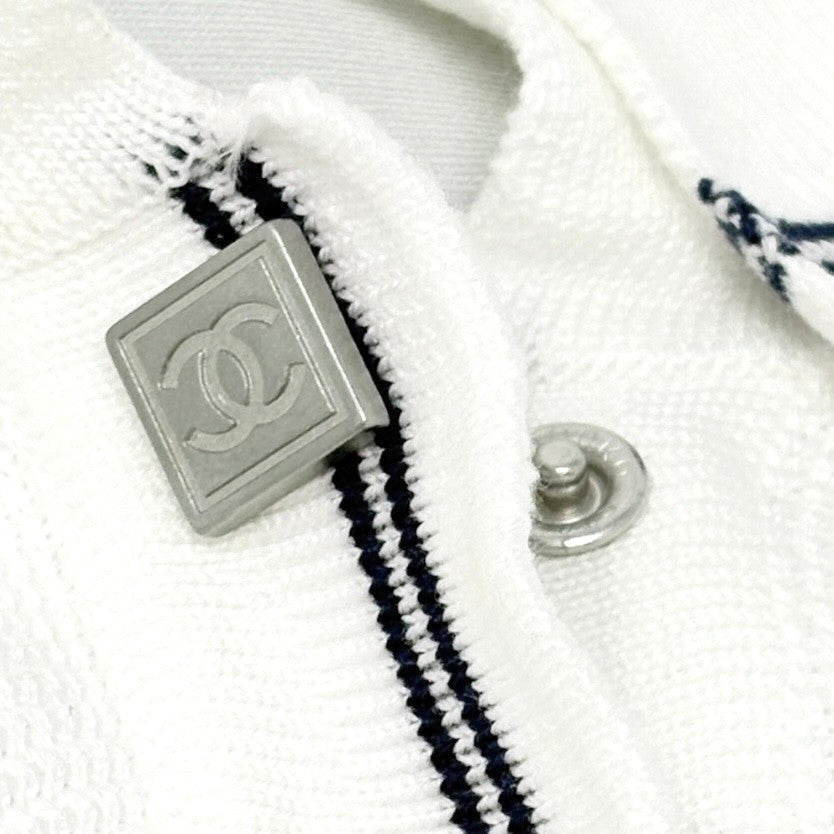 CHANEL Sport Vintage 05P CC Tennis Racket Polo T-shirt Top #42 White Cotton