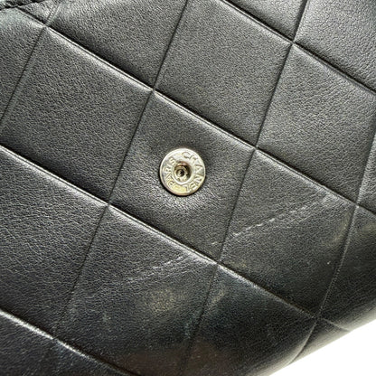 CHANEL Vintage Big Logo Quilted Wallet Leather Black Silver Purse 901816