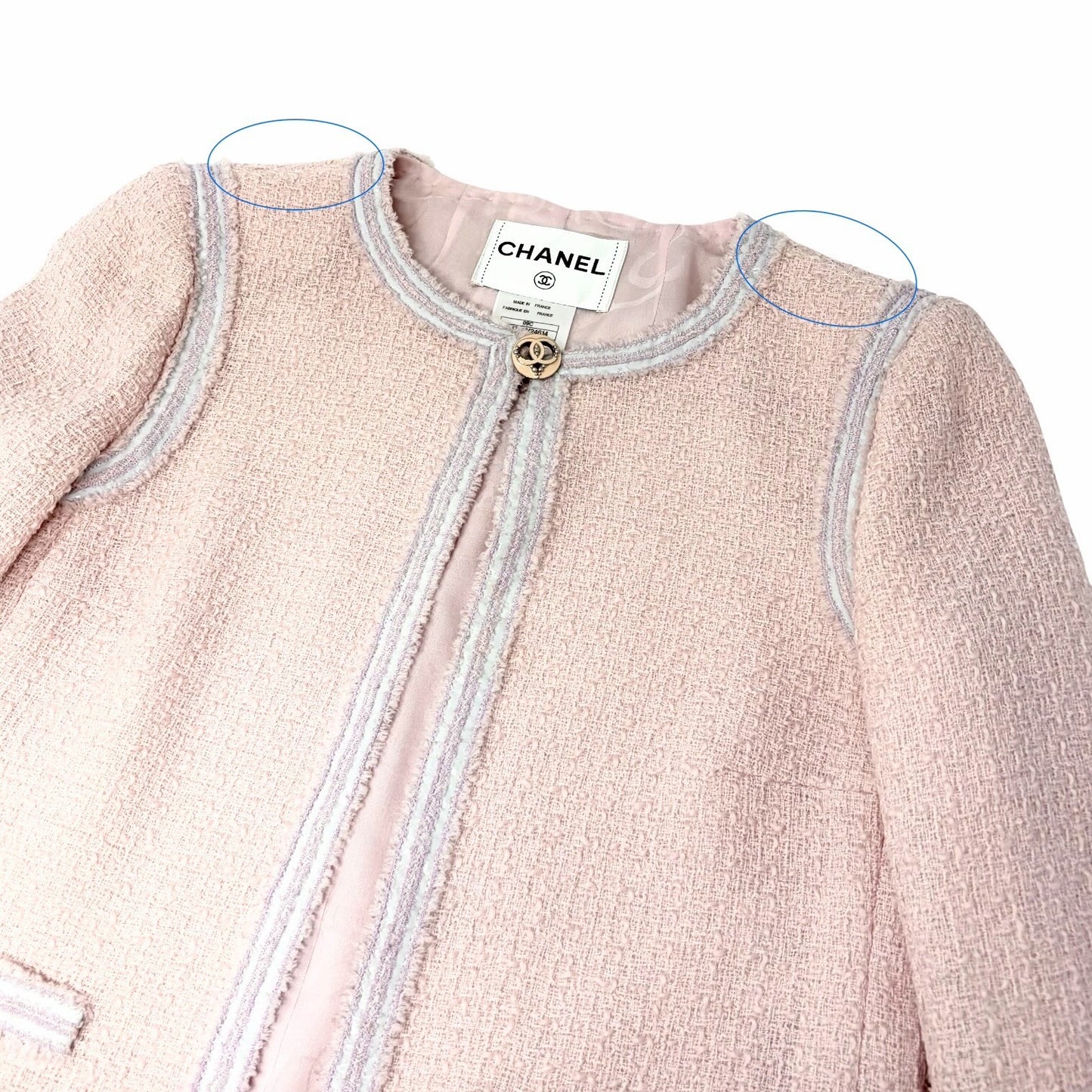 CHANEL Vintage 09C CC Heart Logo Button Tweed Jacket #36 Pink Wool 902019