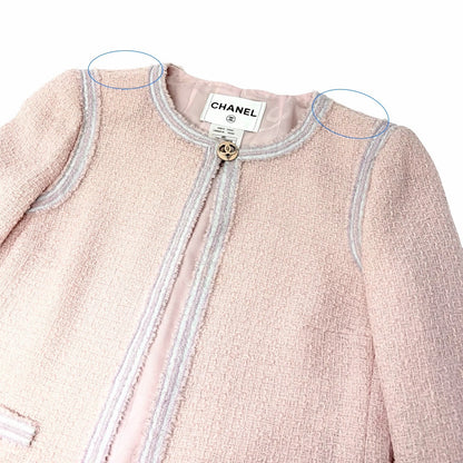 CHANEL Vintage 09C CC Heart Logo Button Tweed Jacket #36 Pink Wool 902019