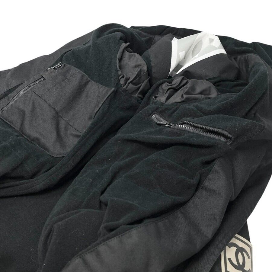 CHANEL Sport Vintage 02A CC Logo Zipped Hoodie Jacket Coat #36 Black Polyester