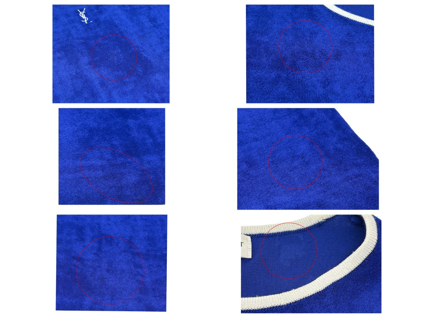 Yves Saint Laurent Vintage YSL Logo Terry Cloth T-shirt Top #M Blue White Rayon