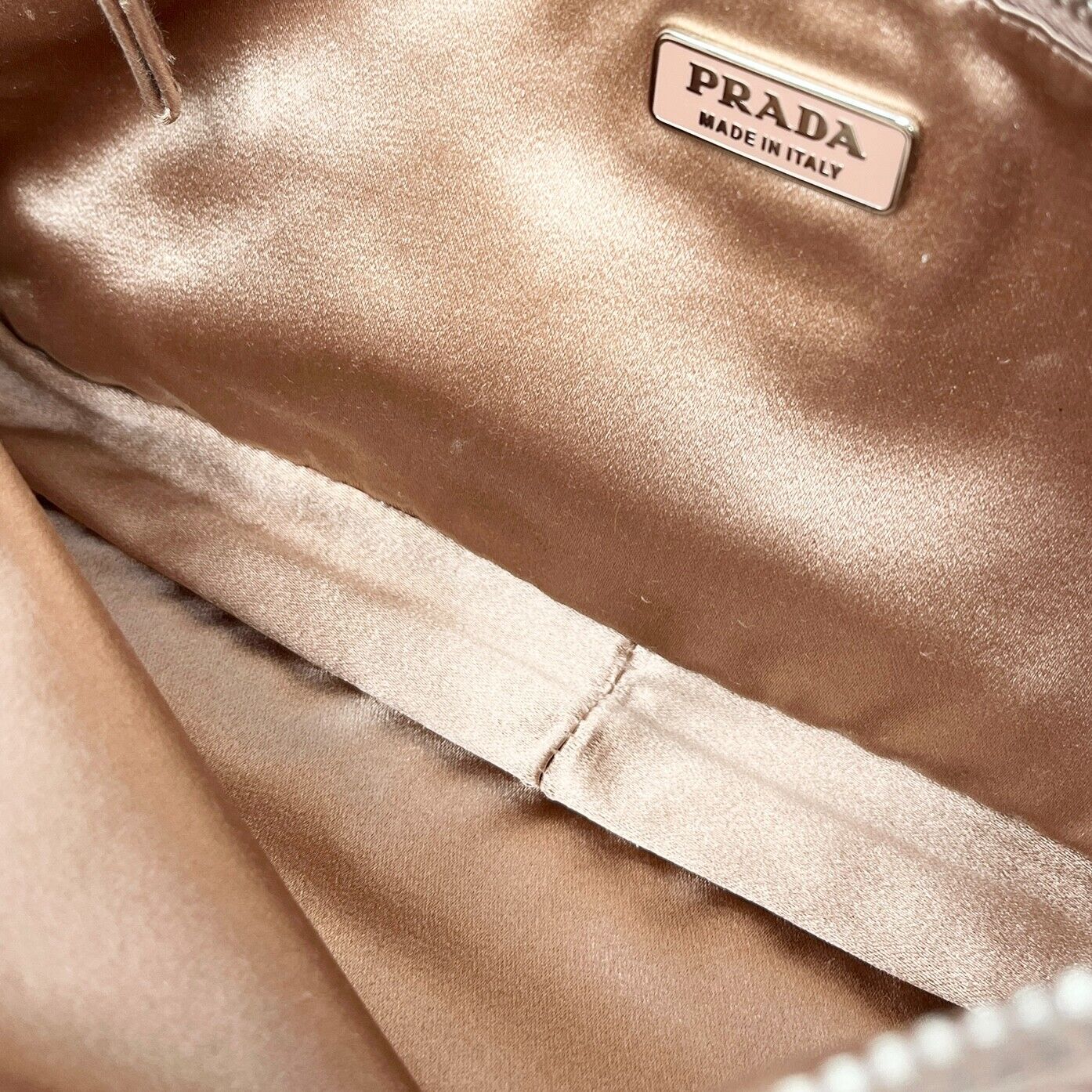 PRADA Vintage Logo Pochette Shoulder Bag Pink Silver Silk Leather Zip Rank AB