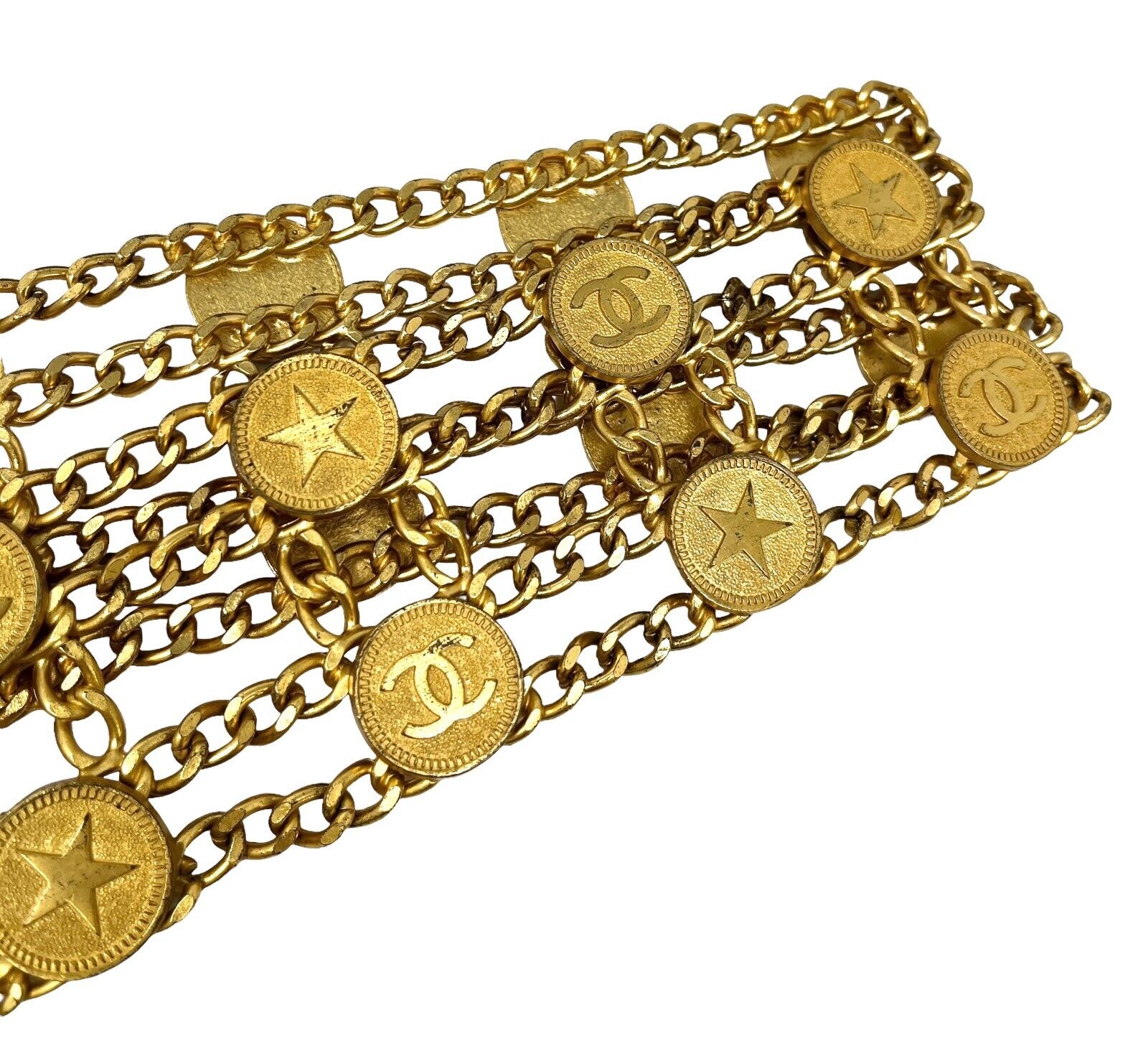 CHANEL Vintage 01P CC Logo Chain Belt Accessory Star Medal Gold Metal Rank AB