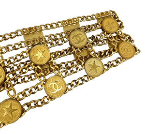 CHANEL Vintage 01P CC Logo Chain Belt Accessory Star Medal Gold Metal Rank AB