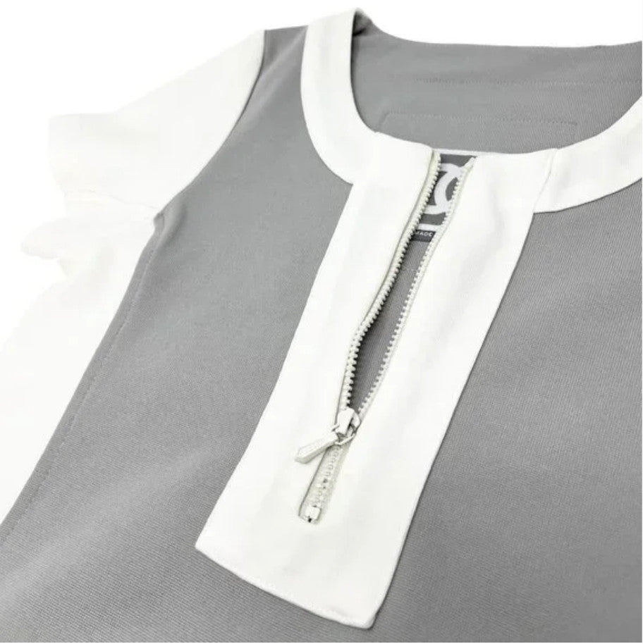 CHANEL Sport Vintage 01P CC Rompers One Piece #34 Zip Gray White Nylon