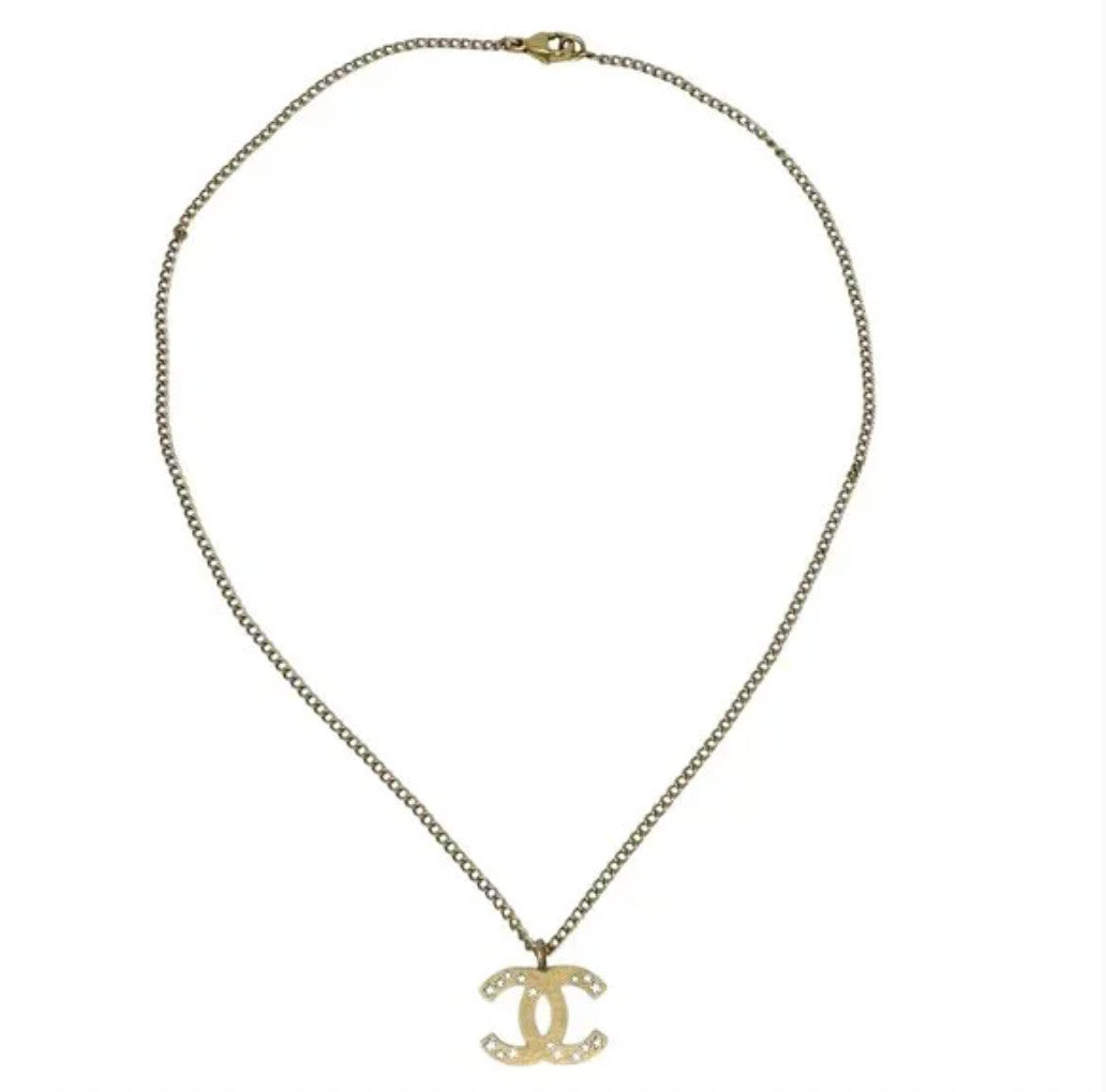 CHANEL Vintage 03A CC Mark Logo Necklace Accessory Star Jewelry Gold Metal